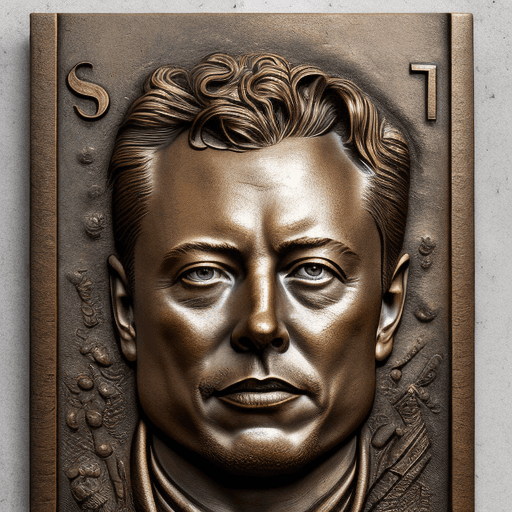 AI generated: A striking, high-resolution image of an intricately detailed bronze bas-relief featuring Elon Musk's...