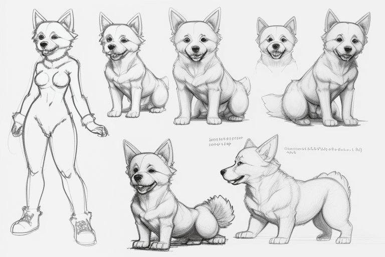 AI generated: reference art sketch of a cute dog, art reference sketch, pose reference, sketch, outline sketch, ou...