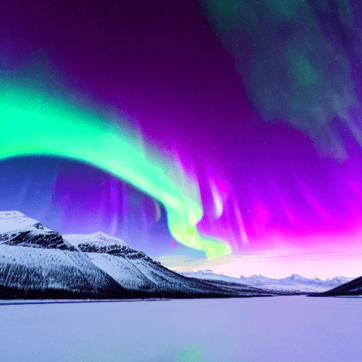 AI generated: A 35mm photography of a highly detailed aurora borealis with snowy mountains in the background, nigh...