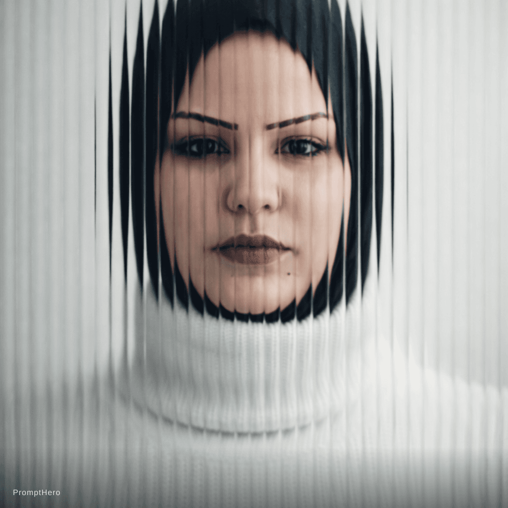 AI generated: high resolution photography, front central profile, woman facing front, gaze to front, wearing a whi...