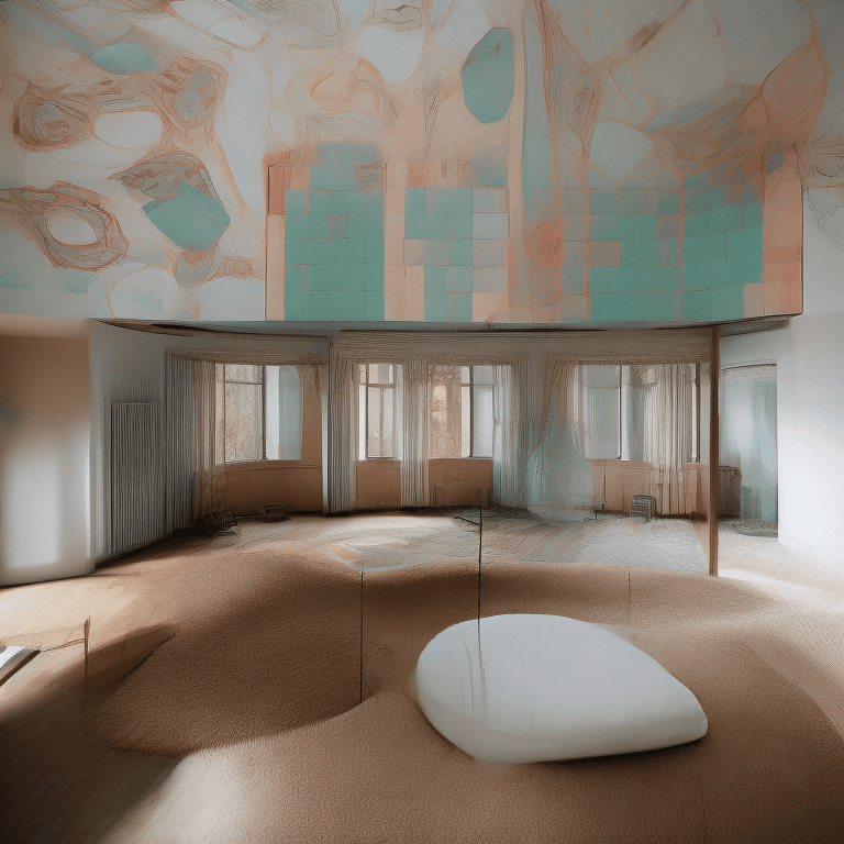 AI generated: High resolution photography interior design, dreamy sunken living room conversation pit, wooden floo...