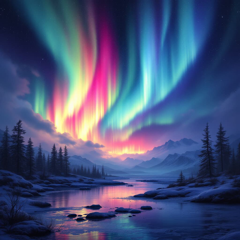 AI generated: COSMIC_NORTHERN LIGHTS
(Example)
Made with DALL E-3
Prompt:
Cosmic Northern Lights: Aurora Borealis,...