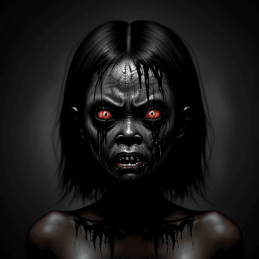 AI generated: Horror black creature,scary girl,sore face,