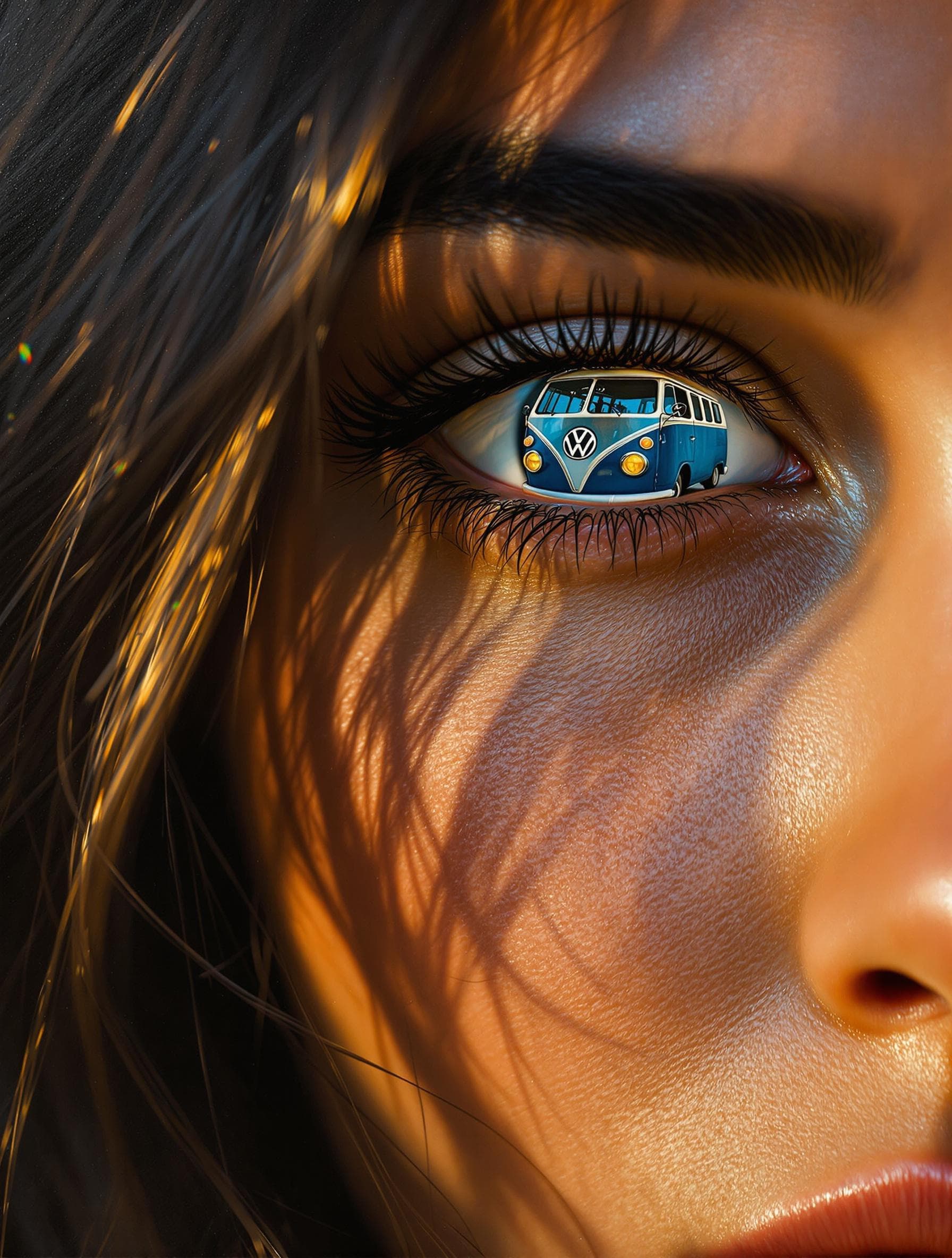 AI generated: a photo realistic, master painting  of a beautiful Brazilian, dark haired woman's complete  face wit...