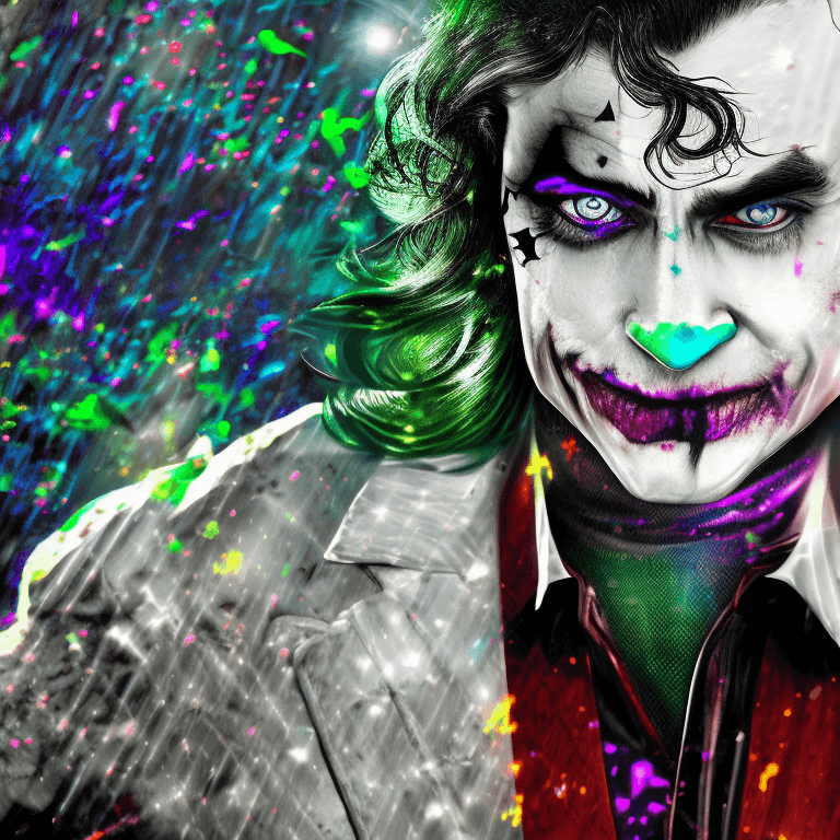 AI generated: Joker mixed with the Elden Ring Characters by_Brandon_Woelfel,wearing white shirt  ((Acid colors dus...