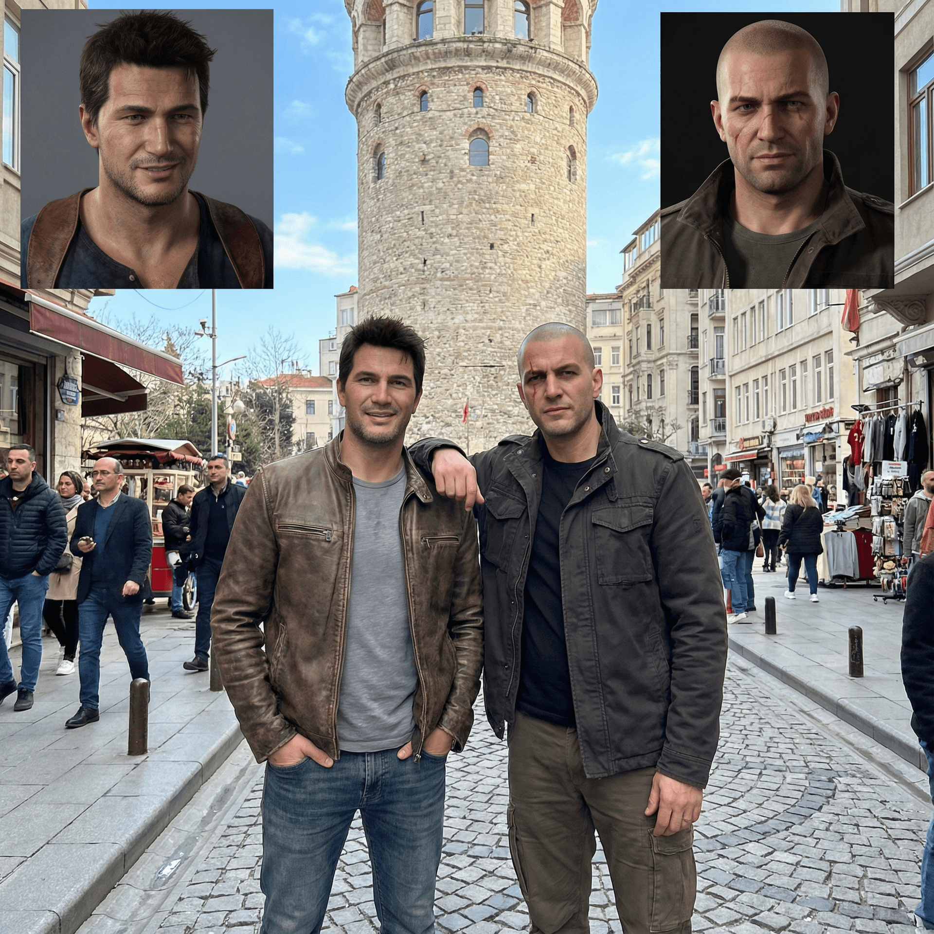 AI generated: Create a photorealistic real-life photo of two fictional video game characters based on the two uplo...