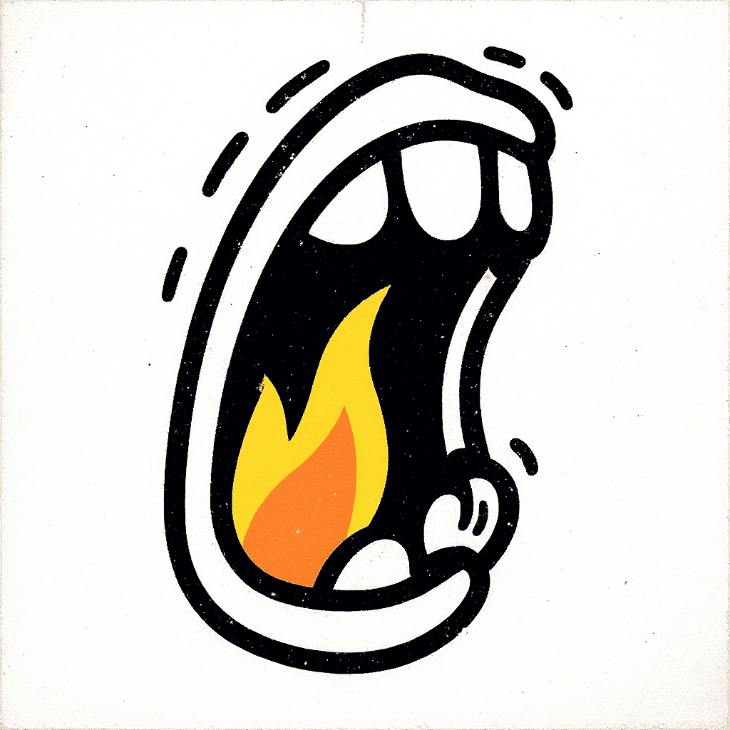 AI generated: A side-on cartoon-style mouth, just like the aliens from The Simpsons. Mouth is wide open as if roar...