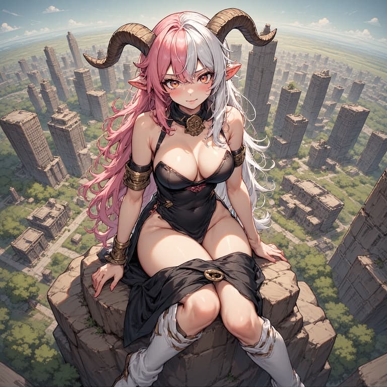 AI generated: anime art of Mitsuri Kanroji, covered nipples, chromatic aberration, glow, perfect face, perfect bod...