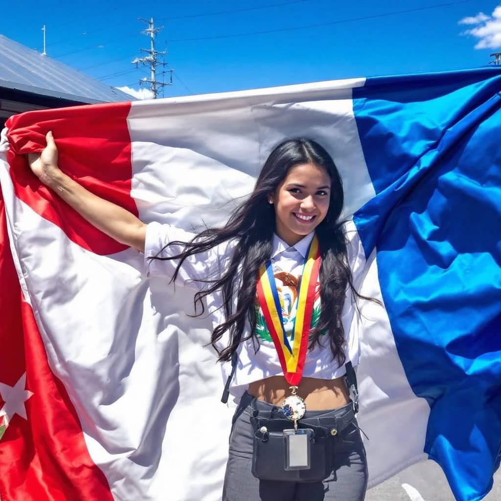 AI generated: An outstanding student carrying 
 the flag of Guatemala