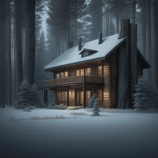 AI generated: Photo of a ultra realistic house in the forest, bears, winter