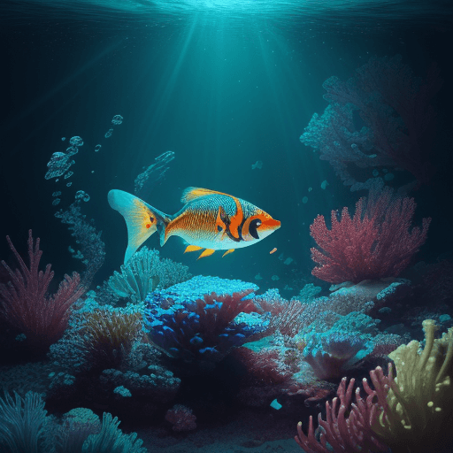AI generated: (underwater scenery:1.3), luminous fish, Fish glowing in red and blue, hyper emotional, 32k UHD reso...