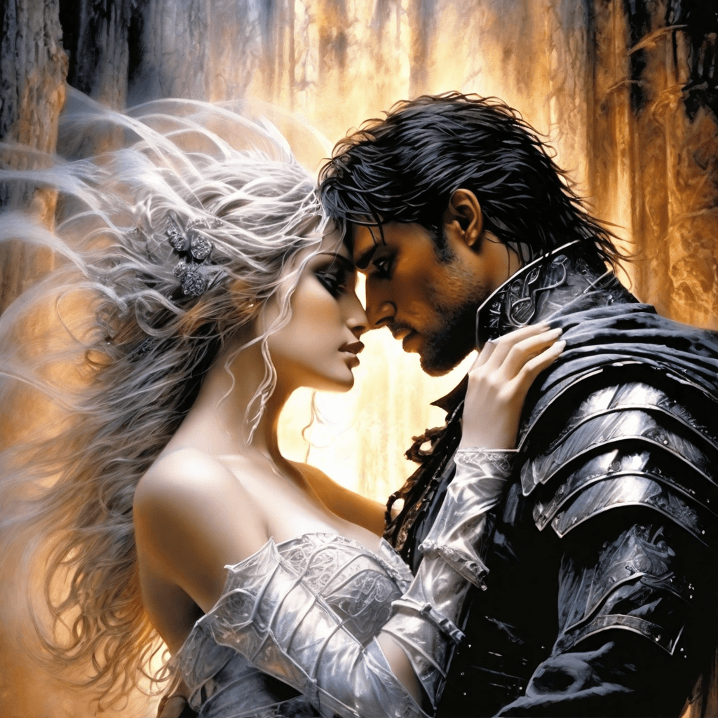 AI generated: A stunningly intricate close up portrait of a fantasy couple, (((luis royo and julie bell inspired f...