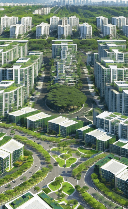 AI generated: a magnificent modern ecotourism village with many different and singular residential buildings desig...