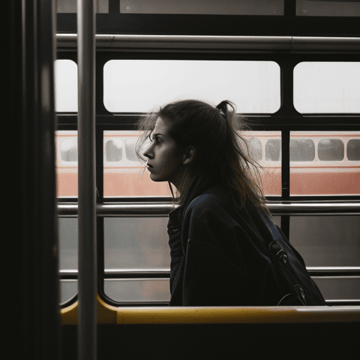 AI generated: a woman looking out the window of a bus, a poster inspired by Silvia Pelissero, unsplash, arte pover...