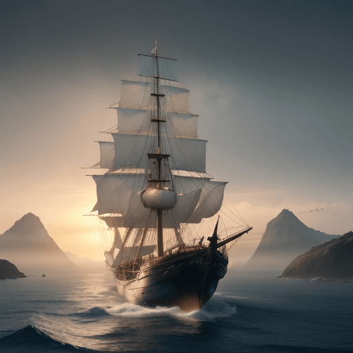 AI generated: Photo of a ultra realistic sailing ship, dramatic light, pale sunrise, cinematic lighting, battered,...