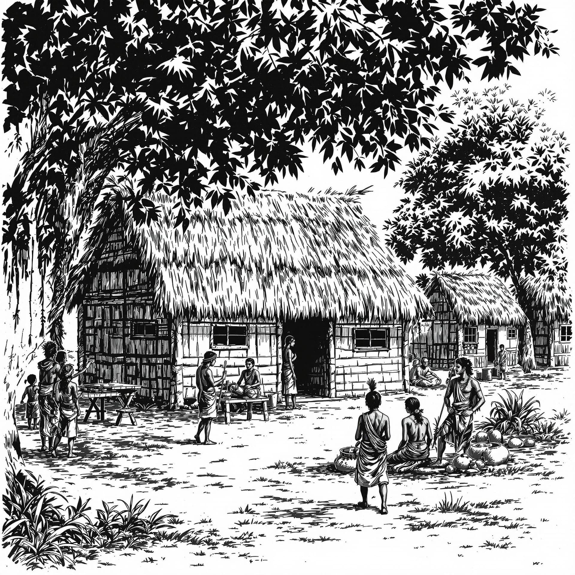 AI generated: Realistic image of Indian, people, village hut, Indian village houses, tribe art