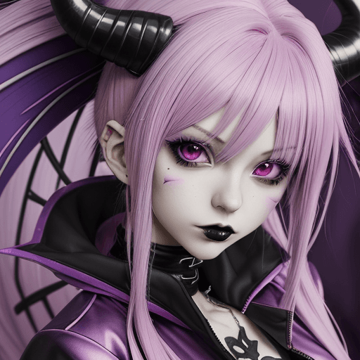 AI generated: a close up of a person with a pink hair and a purple jacket, demon anime girl, anime monster girl, d...