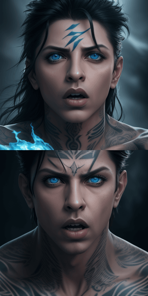 AI generated: close up photography, blue eyes, dramatic and stunning award winning photo, dramatic linear delicacy...