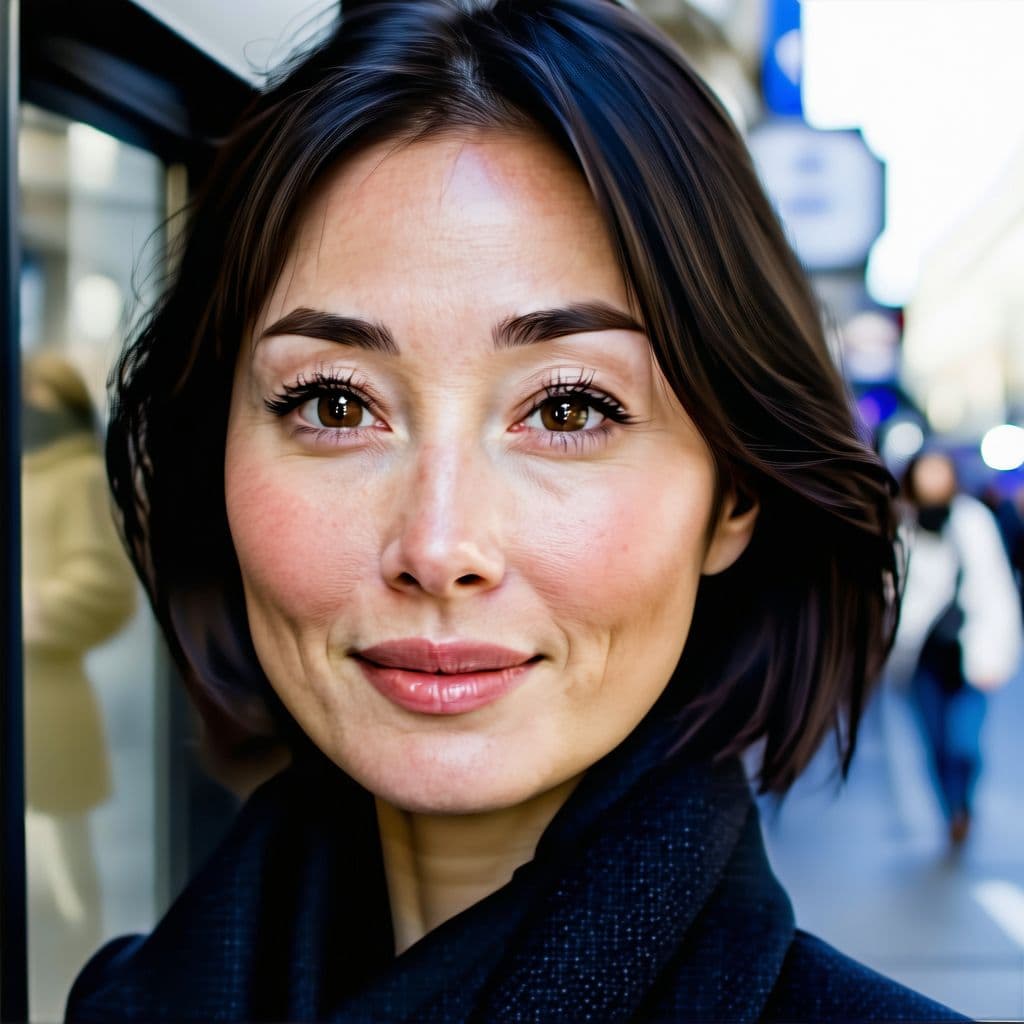 AI generated: ultra-realistic photo of a beautiful Asian woman, shot on a Sony a7III, on the street in Paris, emot...