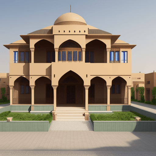 AI generated: Architectural Design of a Traditional House in Baghdad, show full elevation, real colors