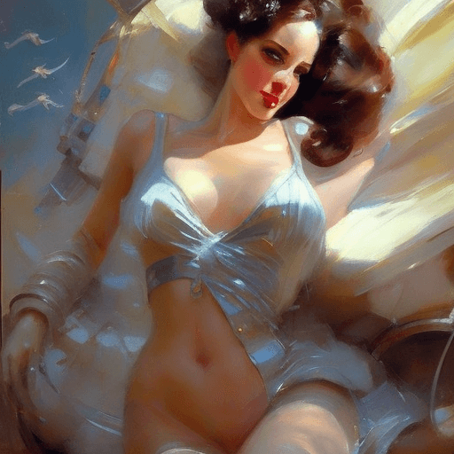 AI generated: airy, pin-up, sci-fi, steam punk, well curved, very detailed, realistic, figurative painter, fine ar...