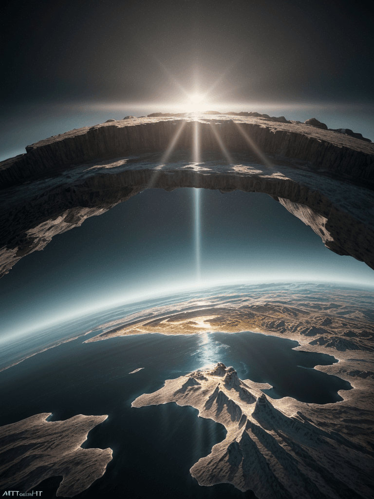 AI generated: Photo of a ultra realistic flat Earth, bright light, cinematic lighting, battered, low angle, trendi...