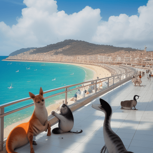 AI generated: Ciudad en la profundidad del mar, hay personas y animales conviviendo