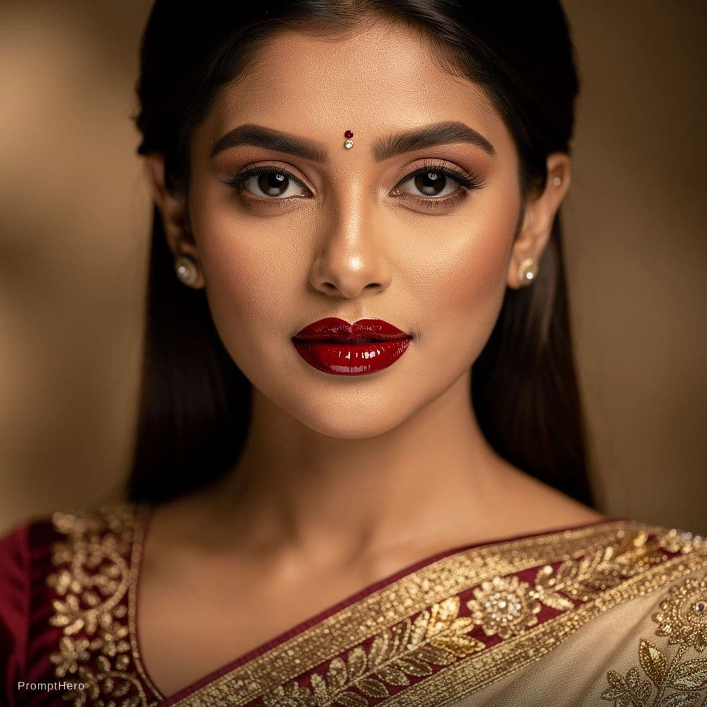 AI generated: porn, hentai, sex, babes, wearing bindi, and red glossy lipstick, indian look seducing expression 