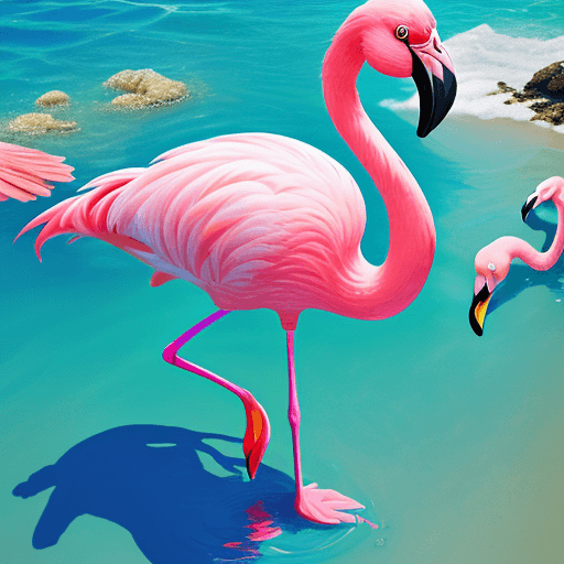 AI generated: hyper realistic pink flamingo in a modern pop art style with vibrant colors in tropical ocean waters...