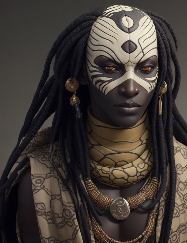 AI generated: hiperrealistic Orochimaru in african costume