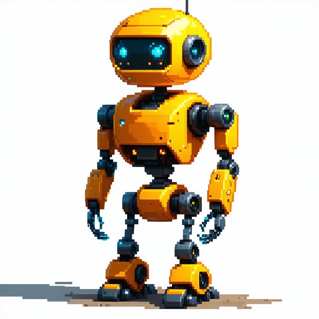AI generated: un cutaway igual pero amb pixel art i que la meitat del robot sigui normal i l'alte el robot amb man...