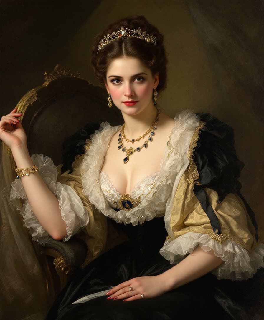AI generated: Prompt: (Masterpiece), (( The Empress Eugénie (Eugénie de Montijo, 1826–1920, Countess of Theba) by ...
