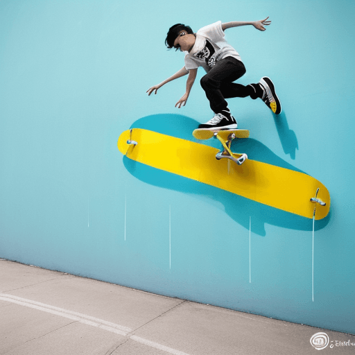 AI generated: Graphic design with a black and white boy writing "Louise" on a colorful wall painted with flying ye...