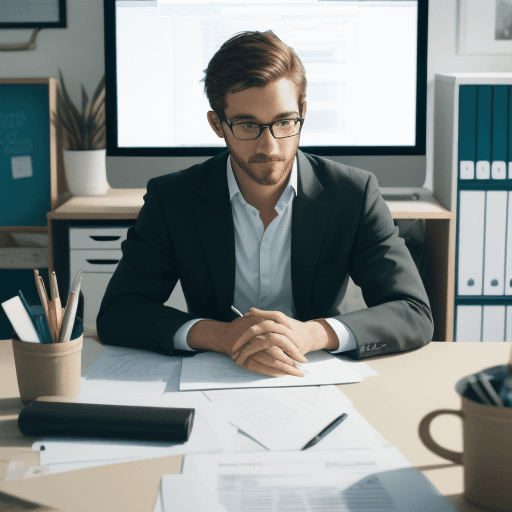 AI generated: an entrepreneur sitting at a desk and thinking creatively