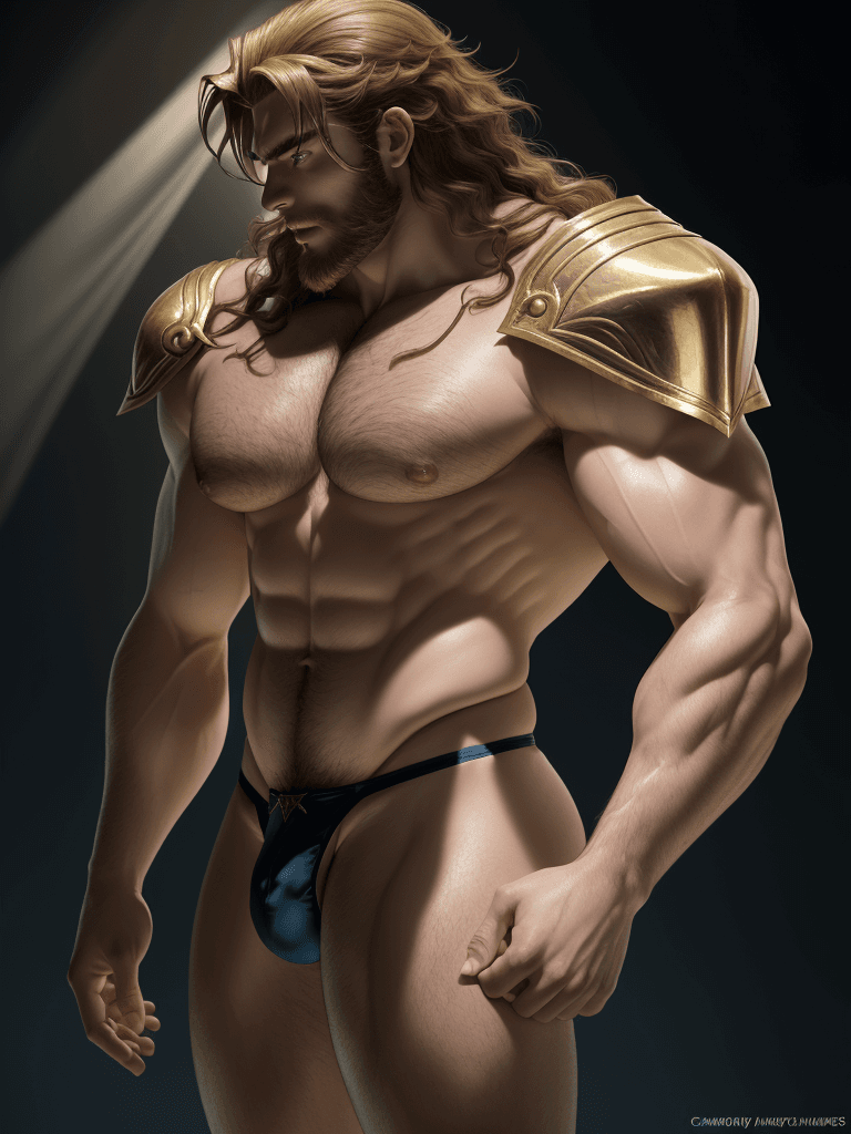 AI generated: profile view, Camus from Knights of the Zodiac, hairy caucasian complexion, muscular, athletic and b...