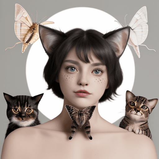 AI generated: cat and moth hybrid, anthropomorphic 