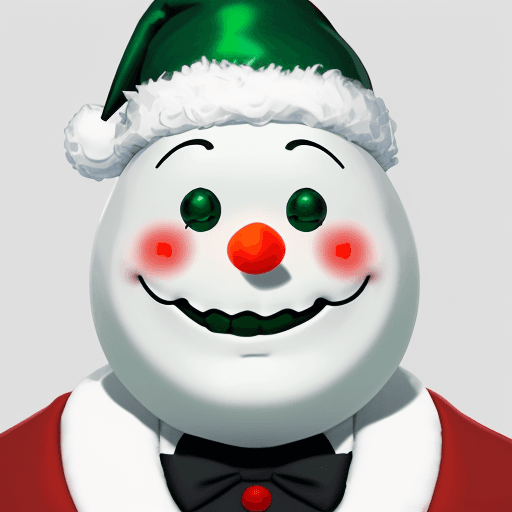 AI generated: Make a character with the head of a snowman and the body of a human and it is happy and smiling with...