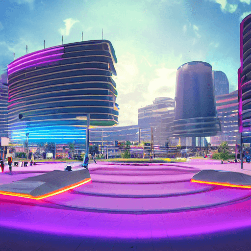 AI generated: city center public skate park, futuristic landscape, modern architectural design, dramatic lighting ...