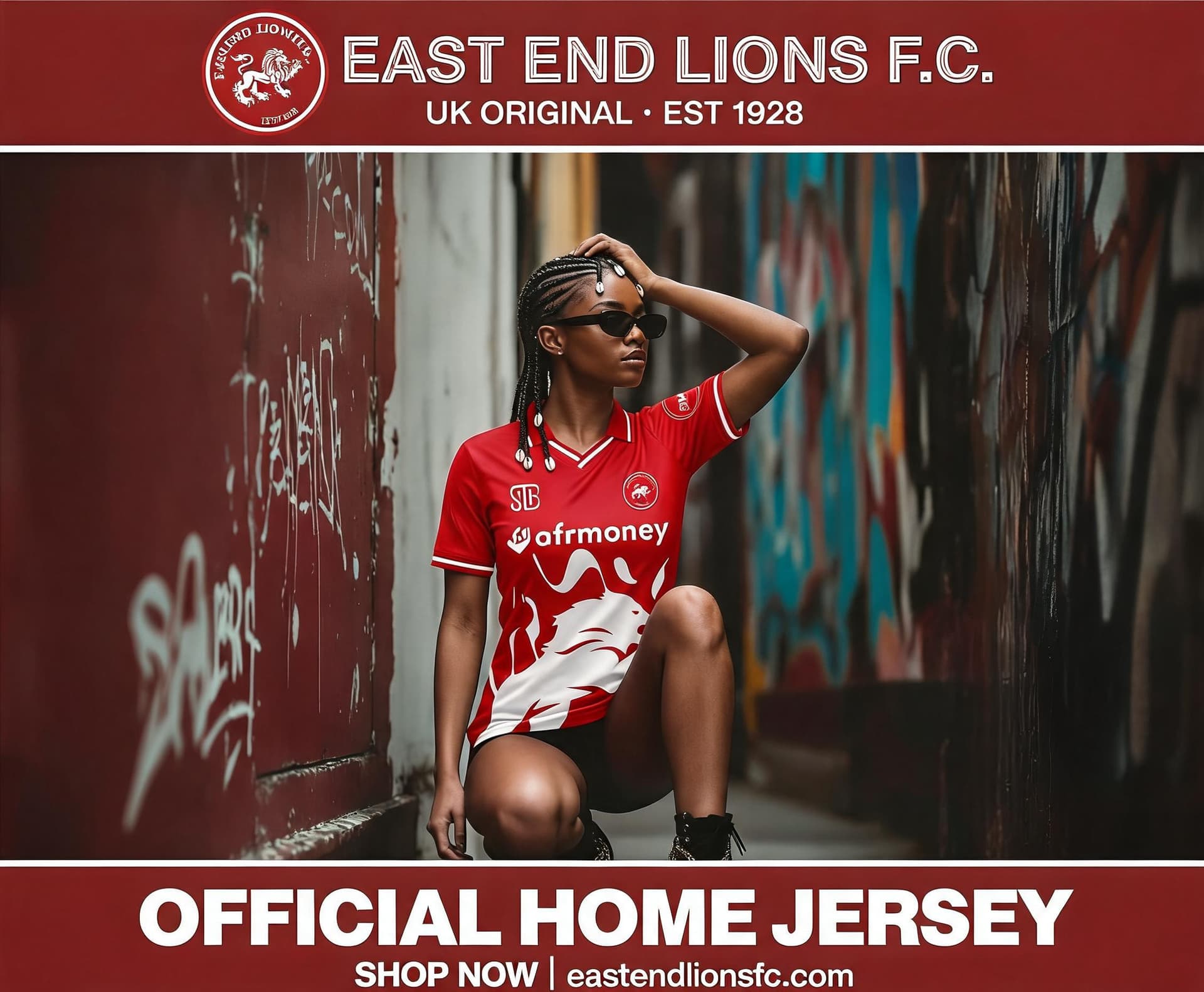 AI generated: 00% Original from the UK . East End Lions Jersey

generate a promotional flyer for the jersey