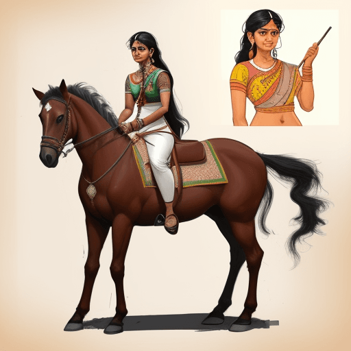 AI generated:  an Indian woman is horse riding, art reference sketch, pose reference, sketch, outline sketch, outl...