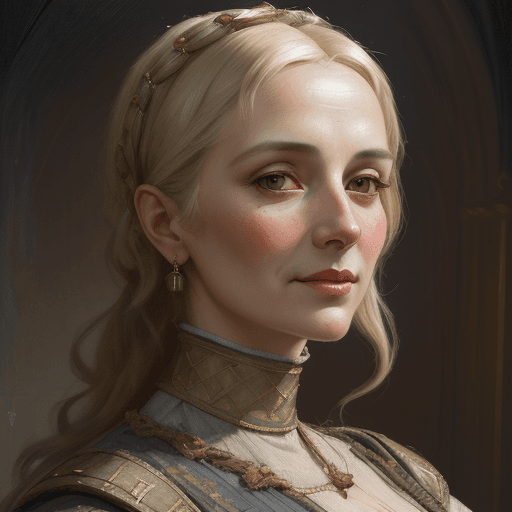 AI generated: professional portrait of XII century woman, happy look, XII century, heavy brushstrokes, textured pa...