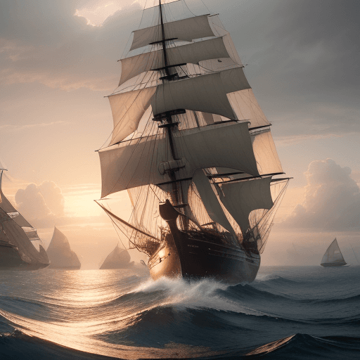AI generated: Photo of a ultra realistic sailing ship, dramatic light, pale sunrise, cinematic lighting, battered,...
