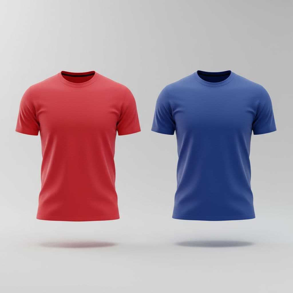 AI generated: “Create a realistic apparel mock-up featuring two athletic-fit T-shirts displayed side by side on a ...