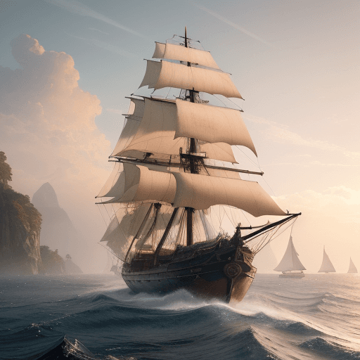 AI generated: Photo of a ultra realistic sailing ship, dramatic light, pale sunrise, cinematic lighting, battered,...