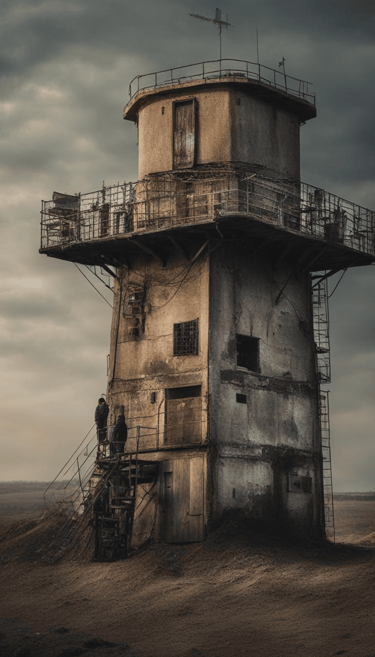 AI generated: ((editorial photography:1.6)) a watch tower. Dirty beautiful epic composition high resolution,  shar...