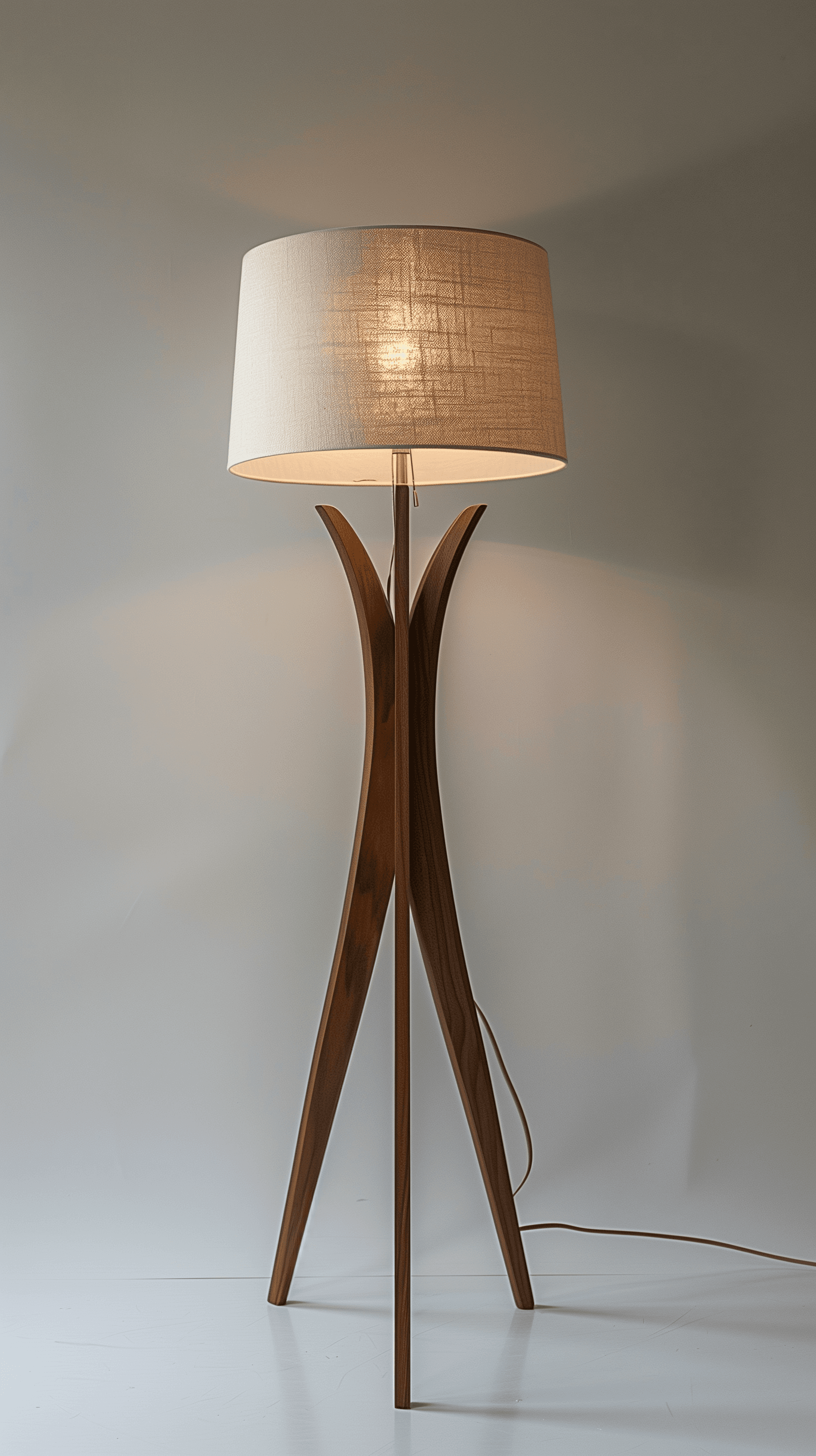AI generated: Studio shot of a contemporary design floor stand light against a white seamless background, using a ...