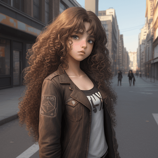 AI generated: a girl 18 yo, ((street city background)) (brown curly long hair1. <lora:epiCRealismHelper:1> <lora:m...