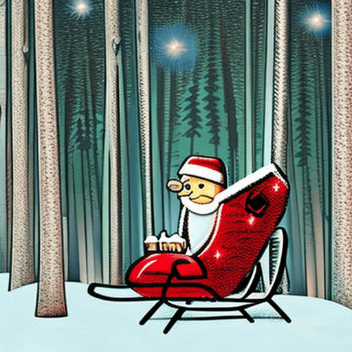 AI generated: empty santa sleigh, left alone boot, snowy forest, retro comic style