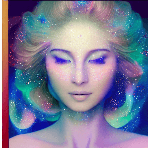 AI generated: gorgeous white smiling woman created from diamond, silk, diamonds, gems, sparkling dots, in crystal ...