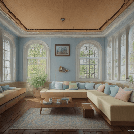 AI generated: High resolution photography interior design, dreamy sunken living room conversation pit, wooden floo...
